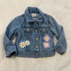 Toddler Girls Denim Jacket 12M Daisy Flower‎ Applique Cute Blue Jean Coat